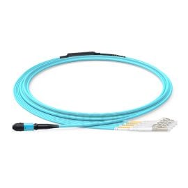 MPO Female to 4 LC Duplex Fiber Breakout Cable, 8 Fiber 50/125 Multimode OM3, Type B, LSZH
