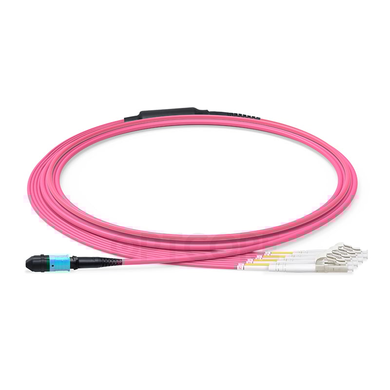MPO Female to 4xLC Duplex 50/125 Multimode OM4 Fiber Optic Harness Cable, Polarity B, LSZH