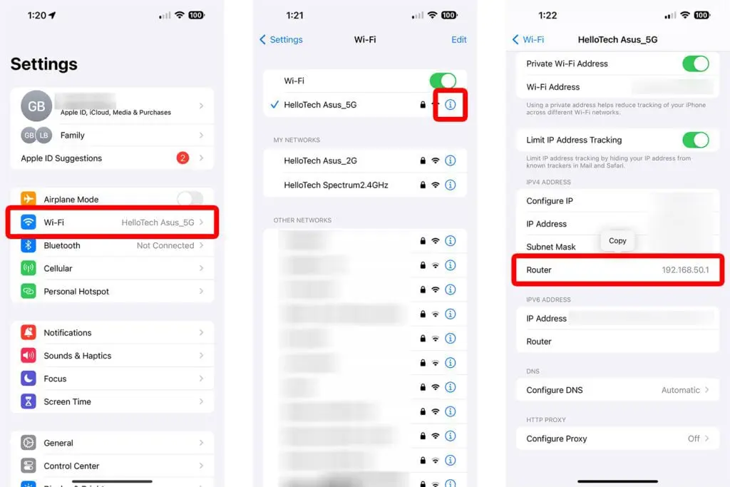 how to find router IP address on iPhone